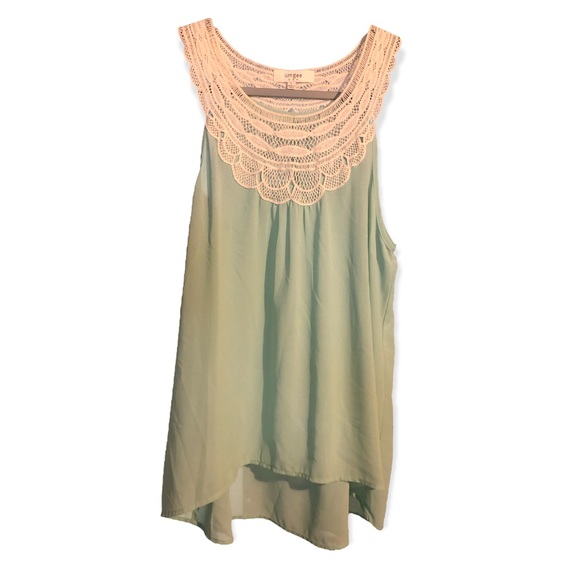 Umgee Tops - Umgee Mint Crochet Sleeveless Blouse